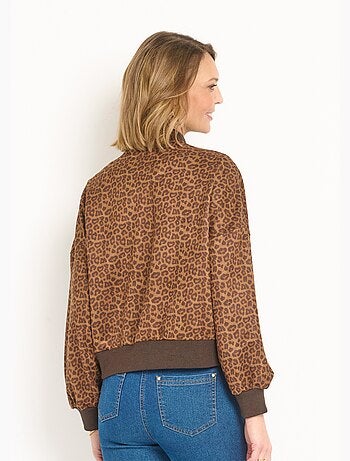 Blouson zippée type teddy motif léopard
