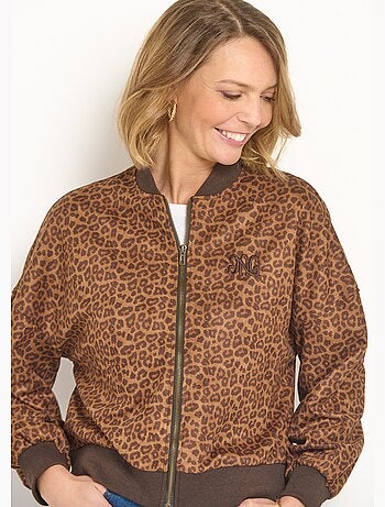 Blouson zippée type teddy motif léopard