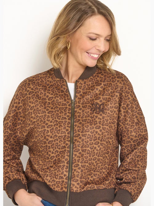 Blouson zippée type teddy motif léopard - Kiabi