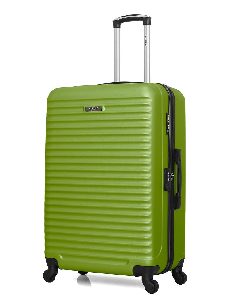 Grande Valise Vintage Verte – Tissu – Décorative – Clé Manquante – XXème