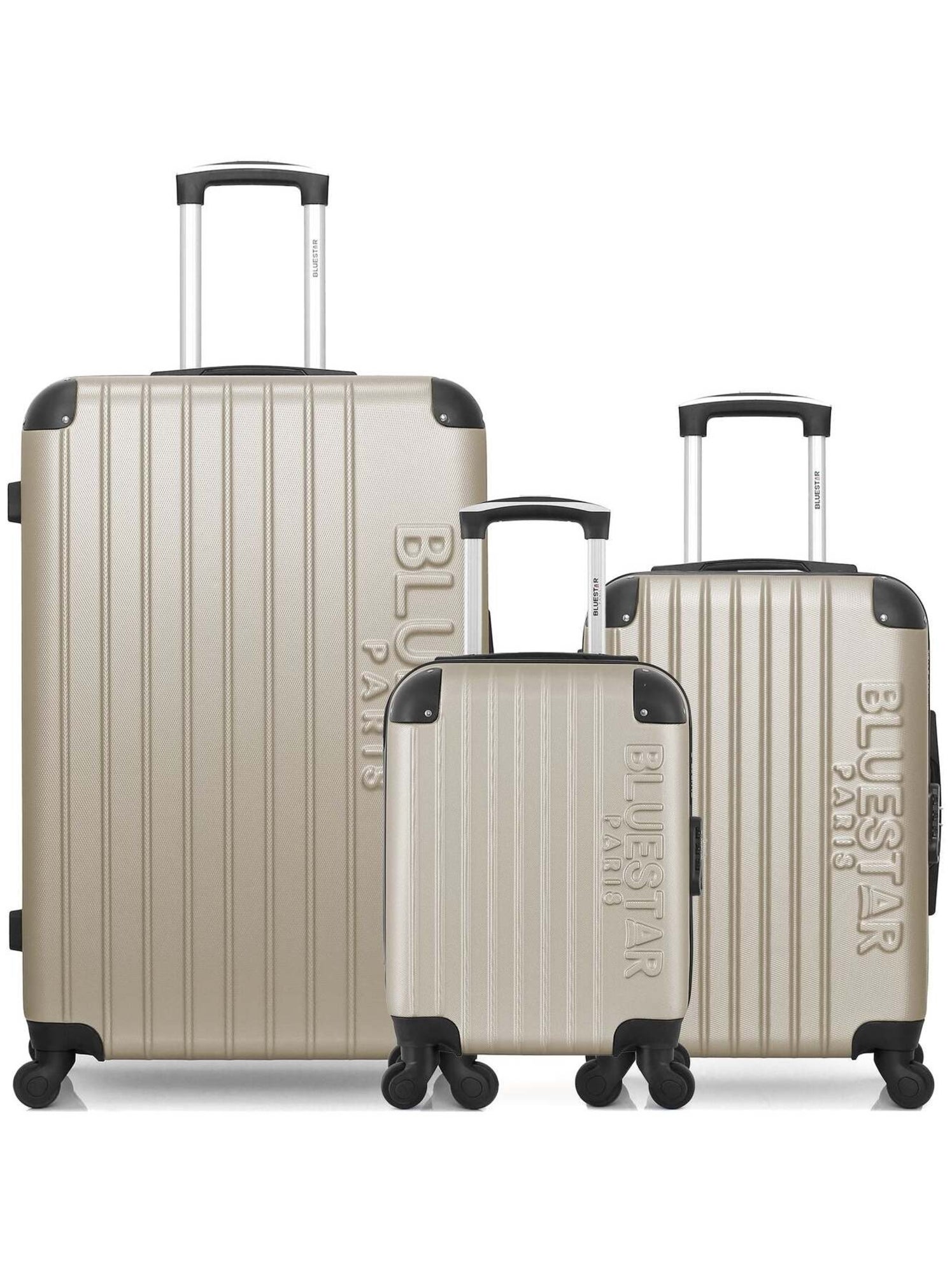 Lot De 3 Valises JET LAG Dubai - 39L, 100L, 140L - Coque Rigide Beige, Roues Multidirectionnelles, Serrure à Combinaison - 8