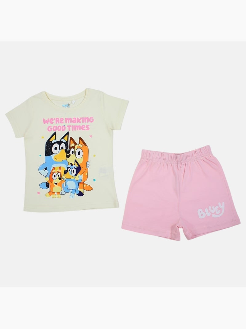 Bluey - T-shirt personnage avec son short assorti Rose - Kiabi