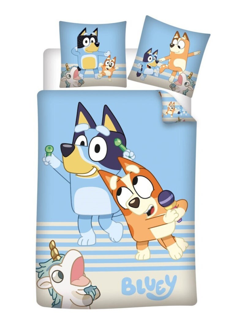 Bluey, Parure de Lit Enfant Imprimée Réversible 100% Coton, LICORNE Bleu - Kiabi