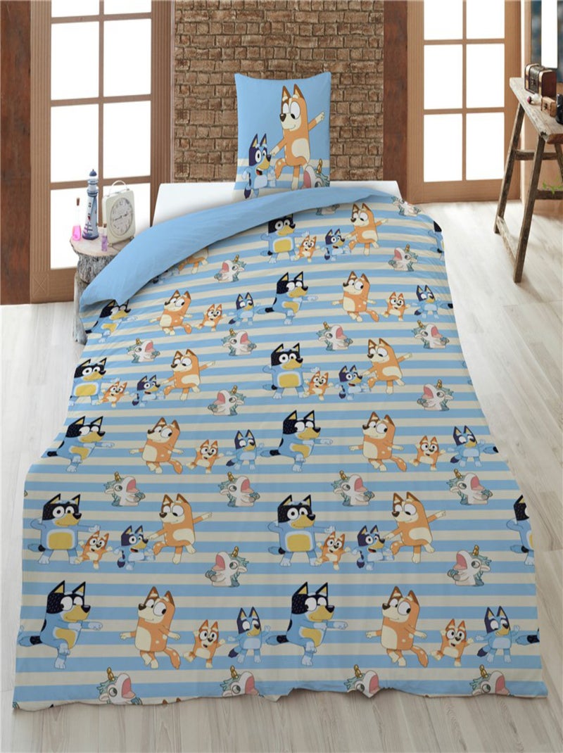 Bluey, Parure de Lit Enfant Imprimée Réversible 100% Coton, LICORNE Bleu - Kiabi