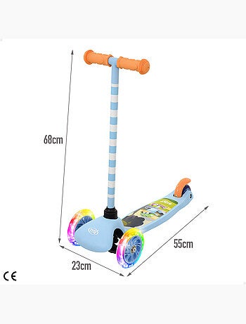 Bluey trottinette 3 roues 55x23x68 cm, max. 20 kg avec éclairage et freins