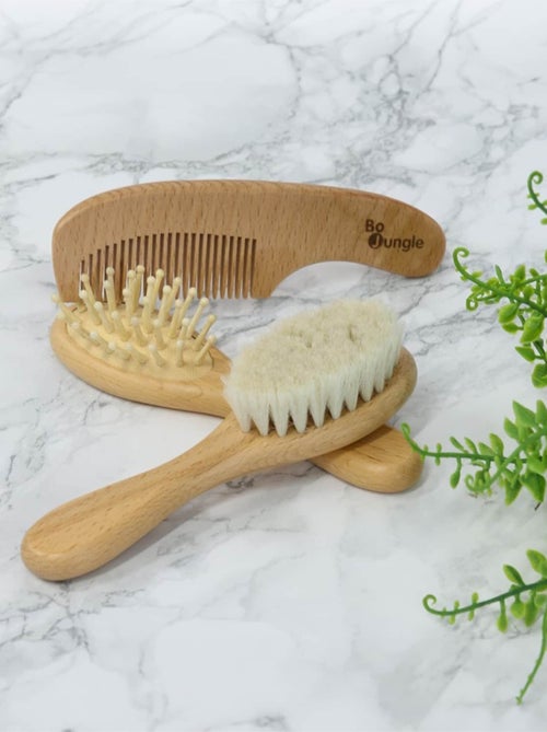 Bo Jungle | Set brosses et peigne en bois naturel pour bébé - Kiabi