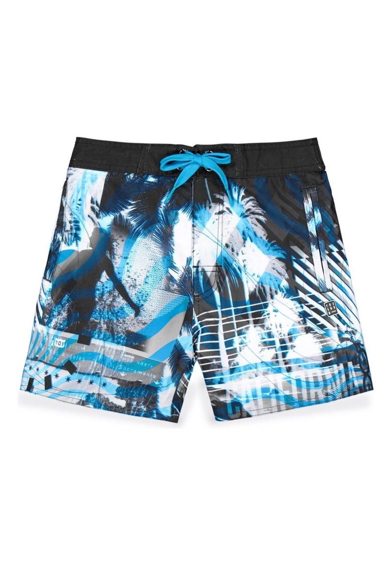 Boardshort court garçon avec ceinture demi-élastiquée Cal Freegun Bleu - Kiabi