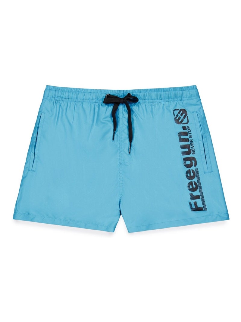 Boardshort court garçon avec ceinture demi-élastiquée Freegun Bleu Noir - Kiabi