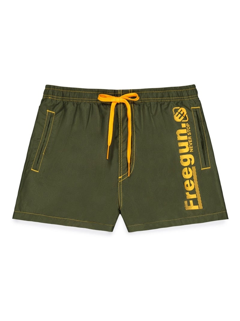 Boardshort court garçon avec ceinture demi-élastiquée Freegun Gris Orange clair - Kiabi