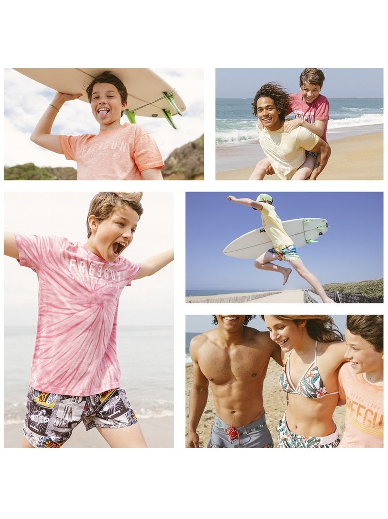 Boardshort court garçon avec ceinture demi-élastiquée Freegun Jaune - Kiabi