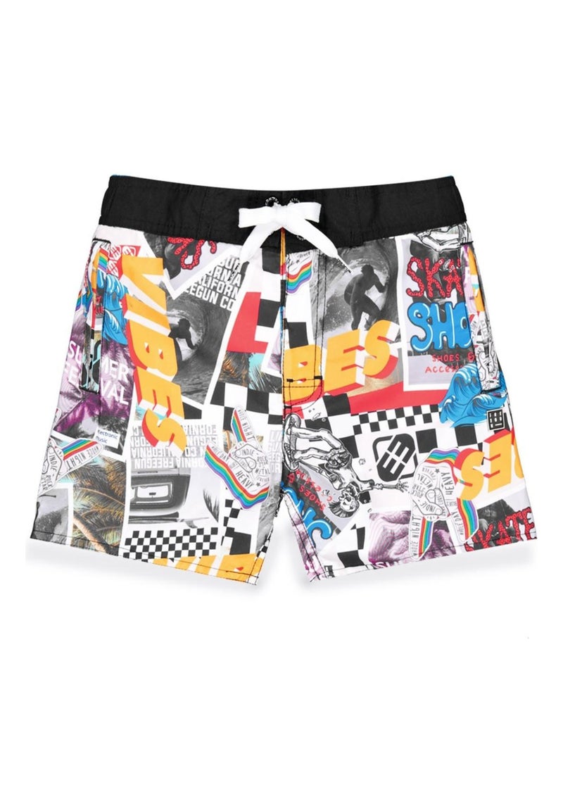 Boardshort court garçon avec ceinture demi-élastiquée Sur Freegun Orange - Kiabi