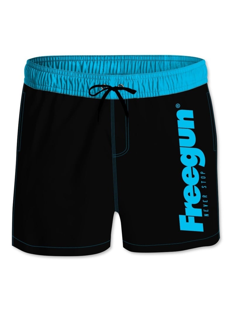 Boardshort Court garçon ceinture élastique et colorée Freegun Noir Bleu - Kiabi