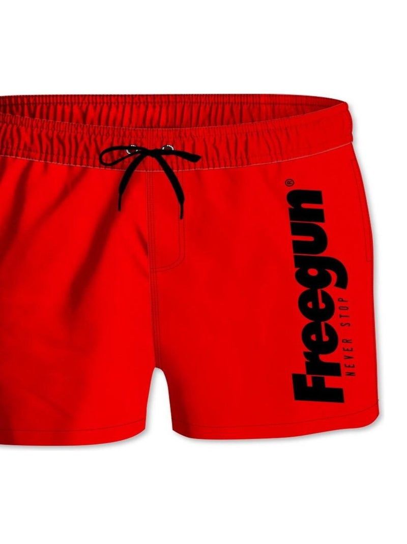 Boardshort court garçon ceinture tout-élastiquée Freegun Rouge - Kiabi
