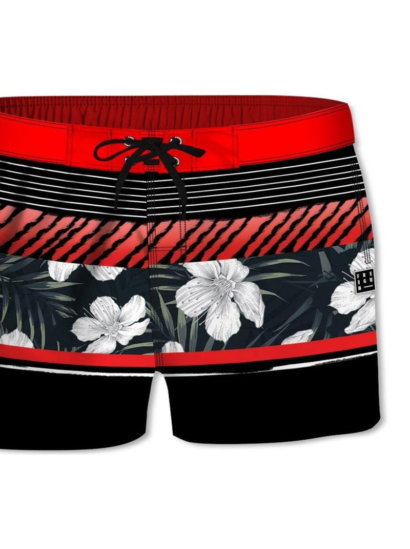 Boardshort court homme ceinture demi élastiquée Freegun Rouge - Kiabi