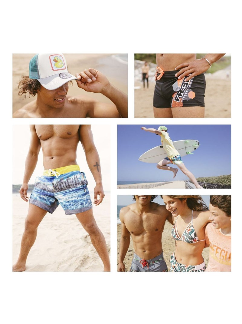 Boardshort court homme ceinture tout-élastiquée Freegun Gris Bleu - Kiabi