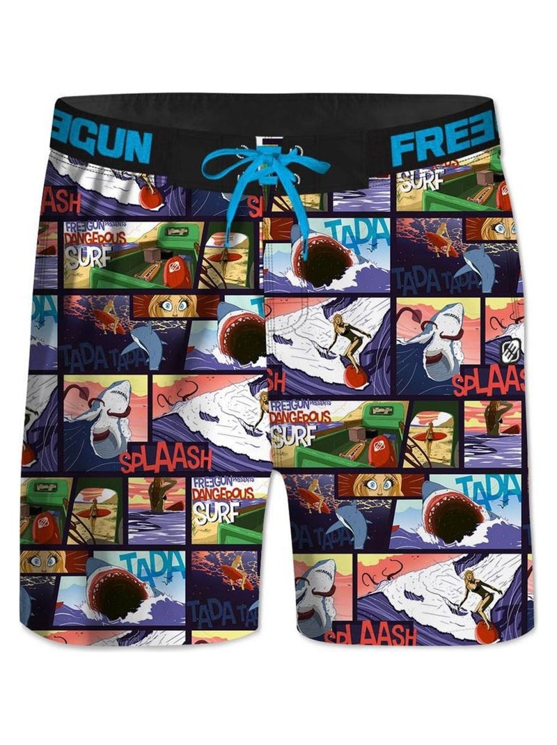 Boardshort long garçon ceinture tissée Story Freegun Noir - Kiabi