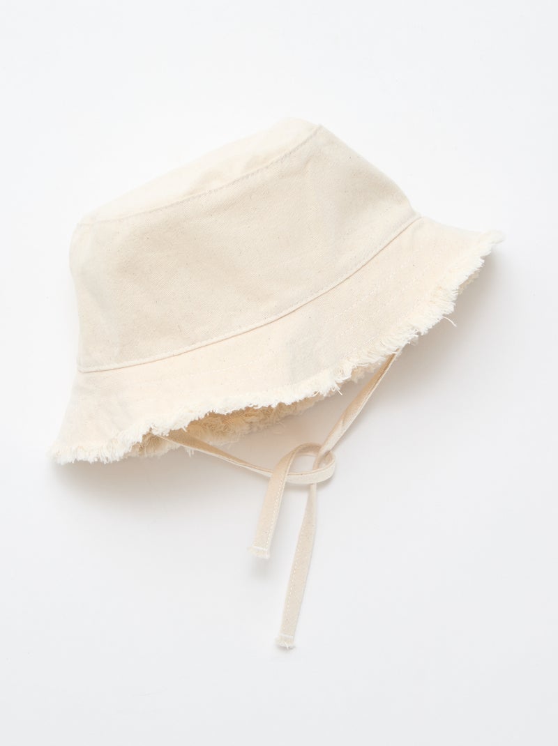 Bob à franges avec liens uni en coton Beige - Kiabi