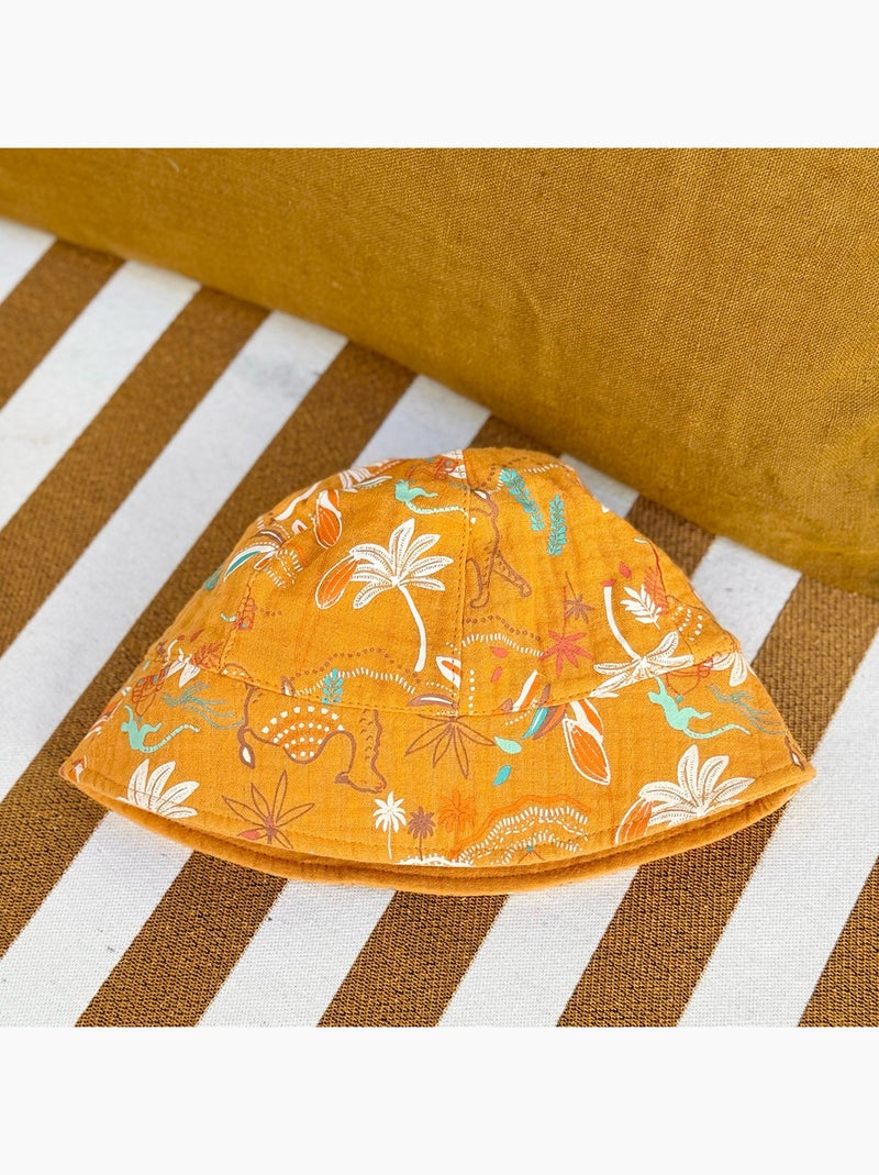 Bob bébé réversible en gaze de coton Liwa Moutarde - Kiabi