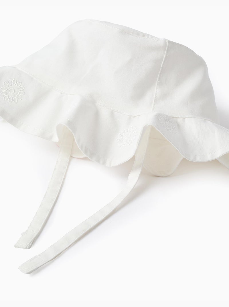 Bob en coton à broderie et liens latéraux Beige clair - Kiabi