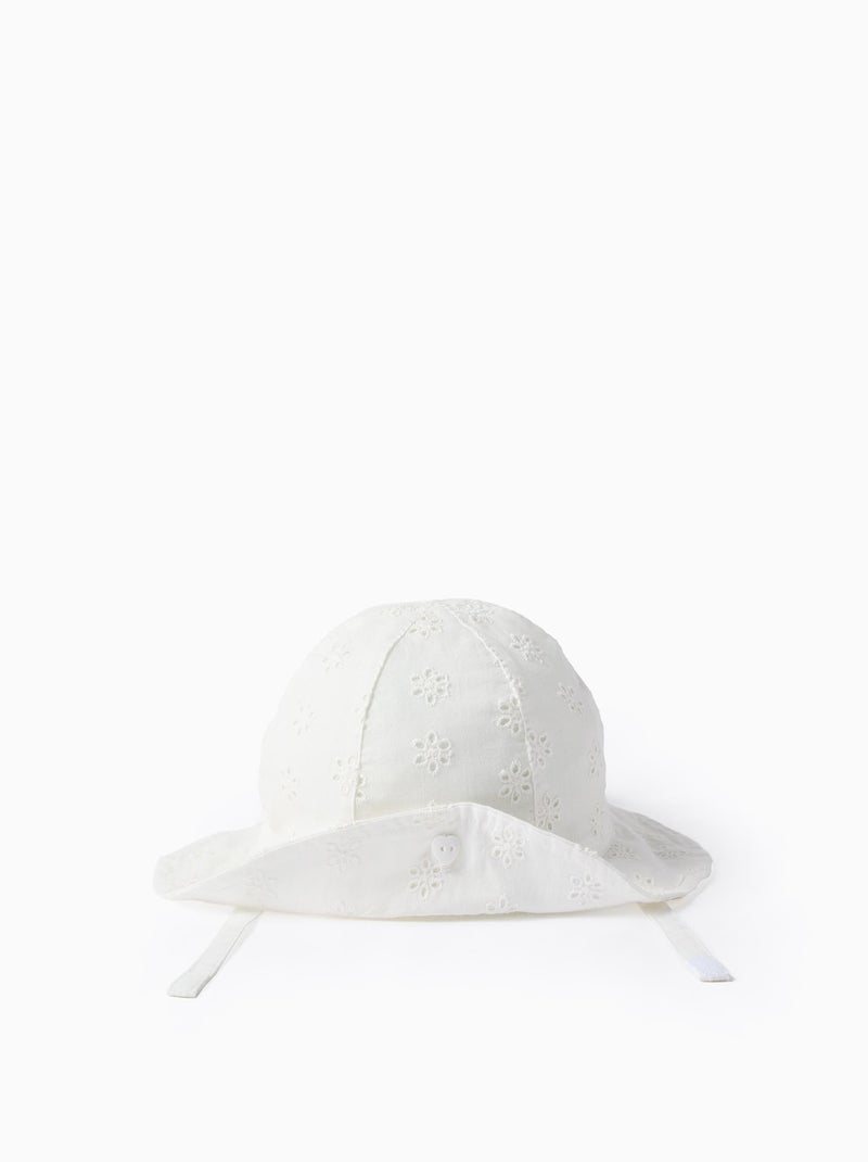 Bob en coton avec broderie anglaise Blanc - Kiabi