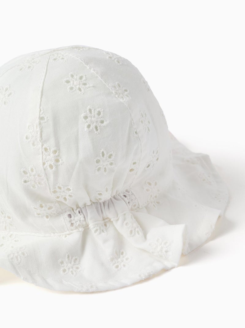 Bob en coton avec broderie anglaise Blanc - Kiabi