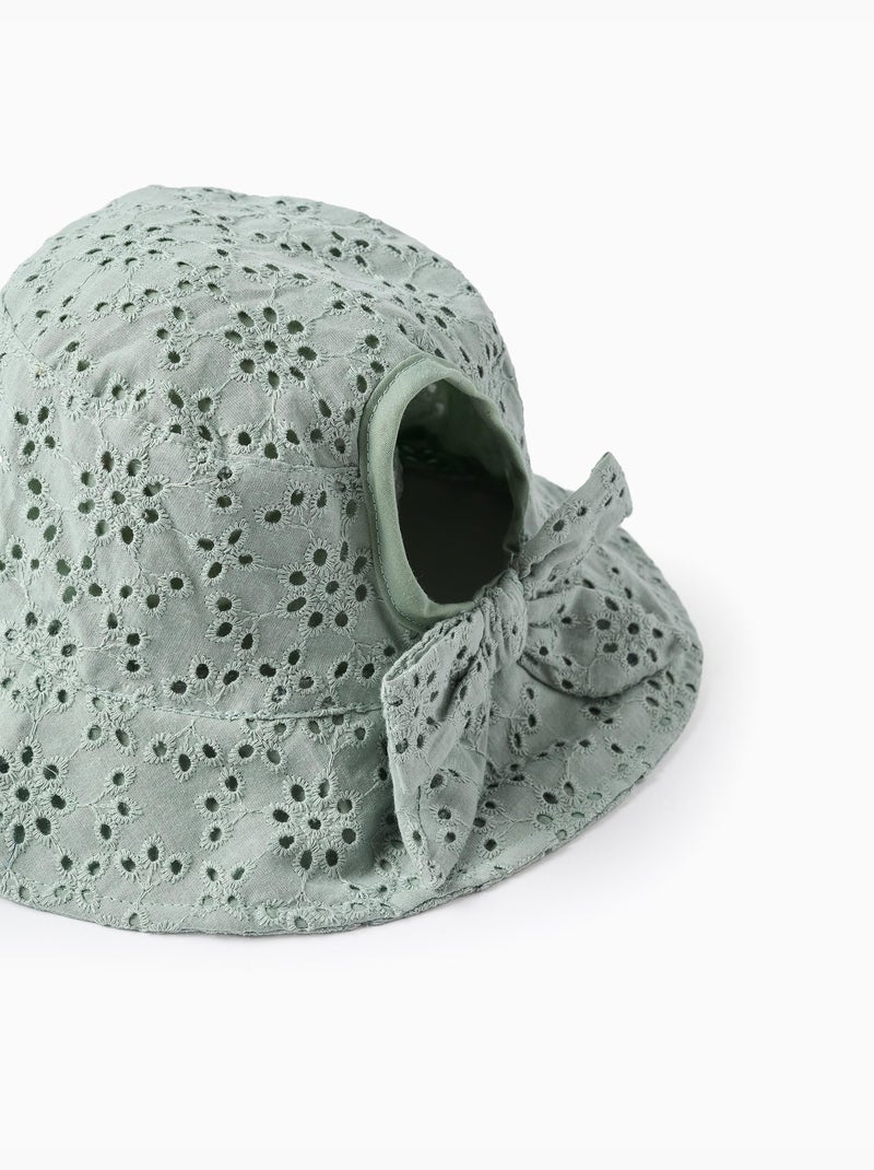 Bob en coton avec broderie anglaise Vert clair - Kiabi