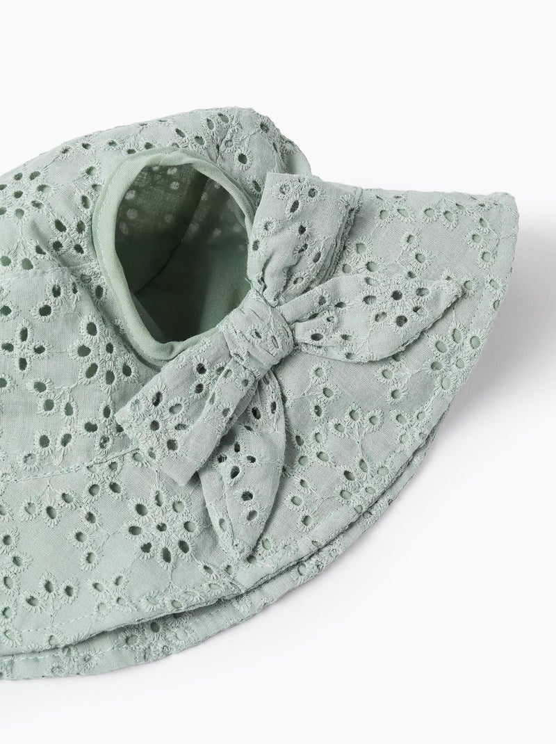 Bob en coton avec broderie anglaise Vert clair - Kiabi