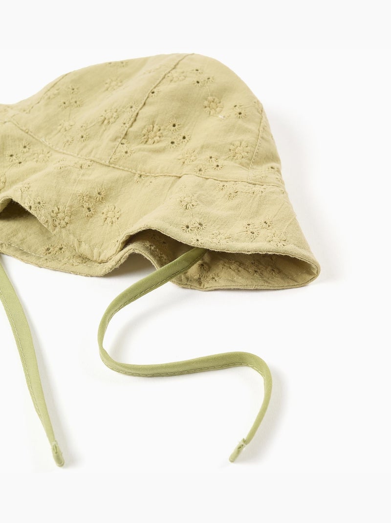 Bob en coton avec broderie anglaise Vert clair - Kiabi