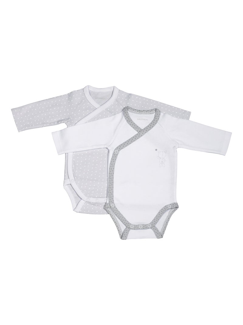 Bodies bébé à manches longues Lot de 2 - Blanc Gris - Kiabi