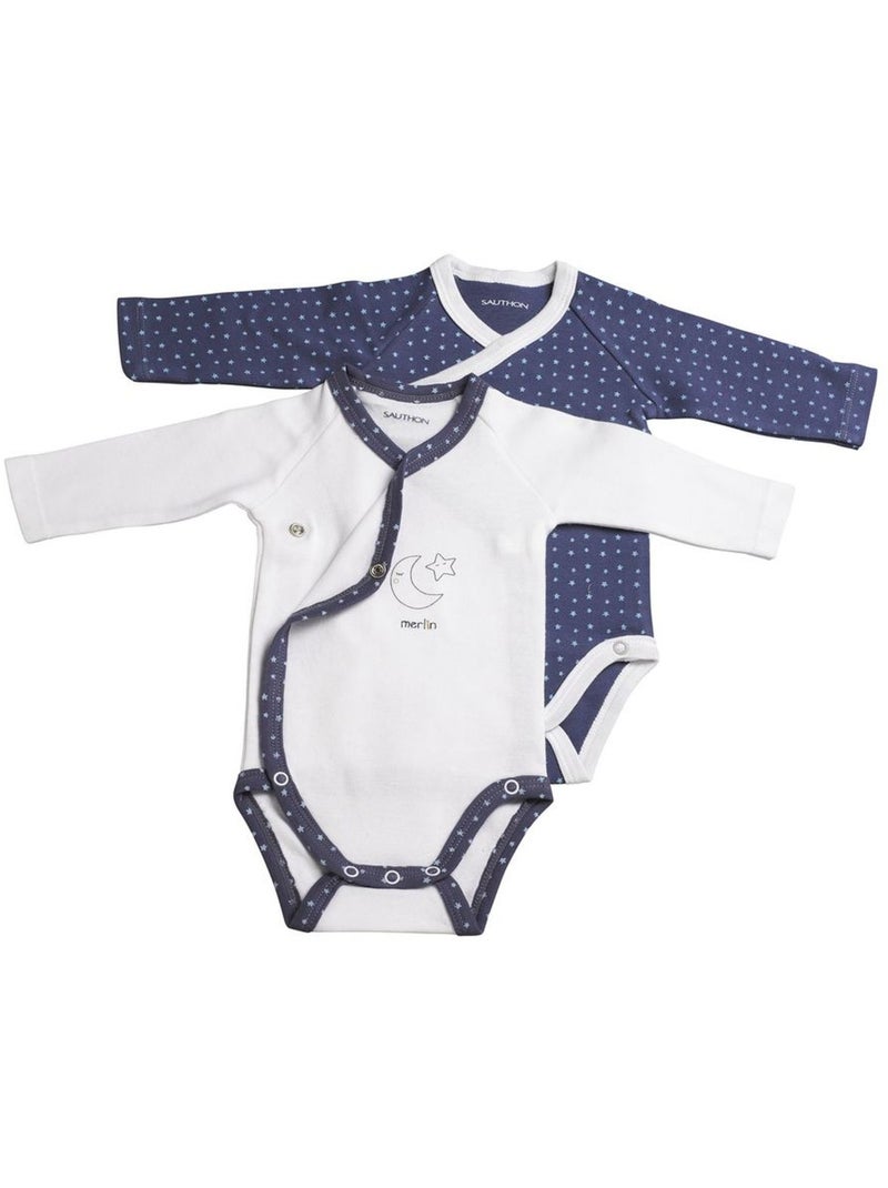 Bodies bébé à manches longues Lot de 2 - SAUTHON Blanc Bleu - Kiabi
