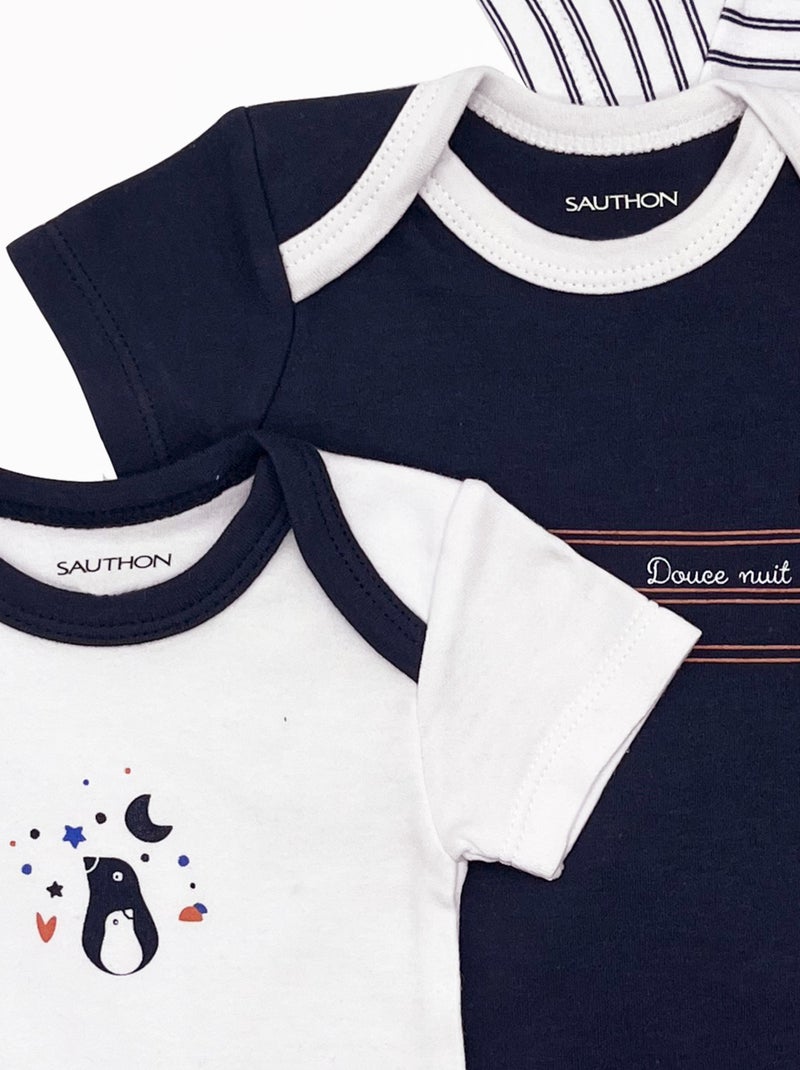 Bodies bébé croisés à manches courtes Lot de 3 - SAUTHON Bleu Blanc - Kiabi