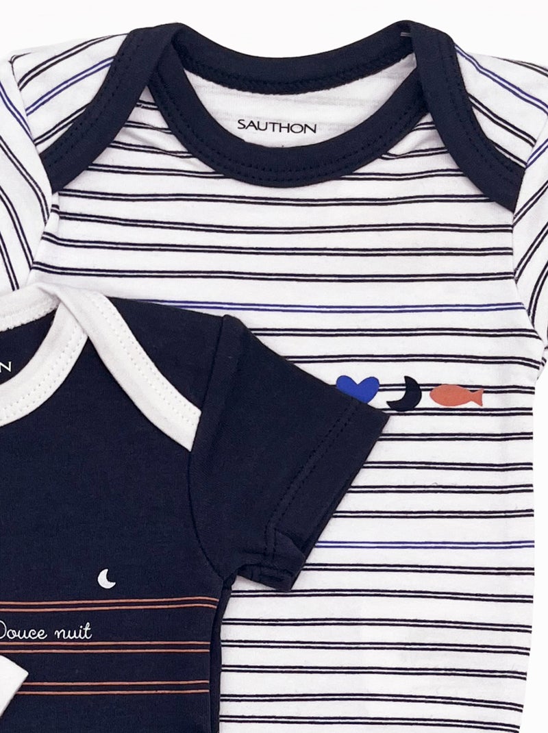 Bodies bébé croisés à manches courtes Lot de 3 - SAUTHON Bleu Blanc - Kiabi