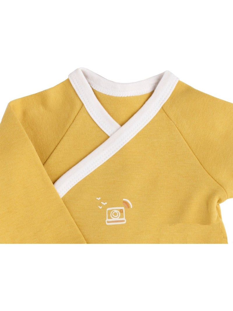Bodies bébé en coton à manches longues lot de 3 - SAUTHON Blanc Jaune - Kiabi
