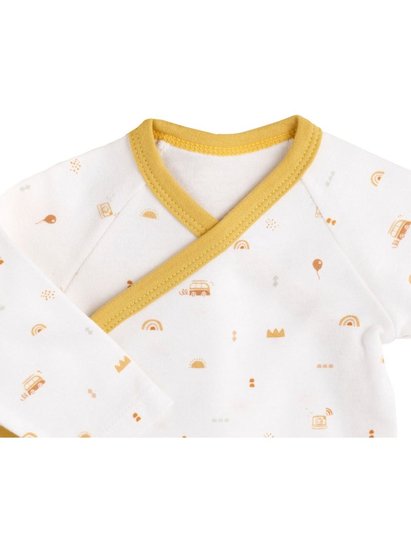 Bodies bébé en coton à manches longues lot de 3 - SAUTHON Blanc Jaune - Kiabi