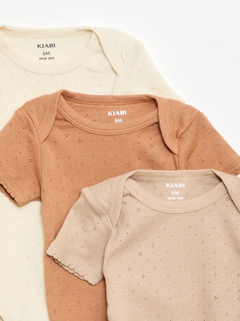 Bodies évolutif en maille unie - Lot de 3 Beige - Kiabi