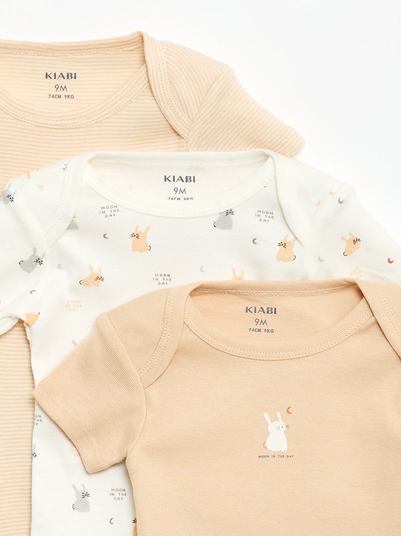 Bodies imprimés en coton - lot de 3 Beige - Kiabi