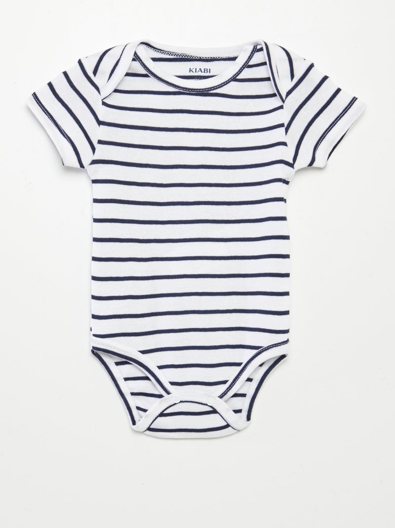 Bodies imprimés en coton - lot de 3 Blanc/marine - Kiabi