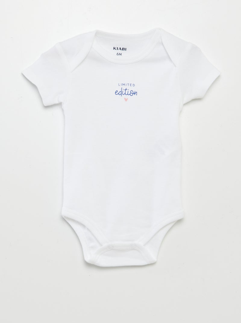 Bodies imprimés en coton - lot de 3 Blanc/rose - Kiabi