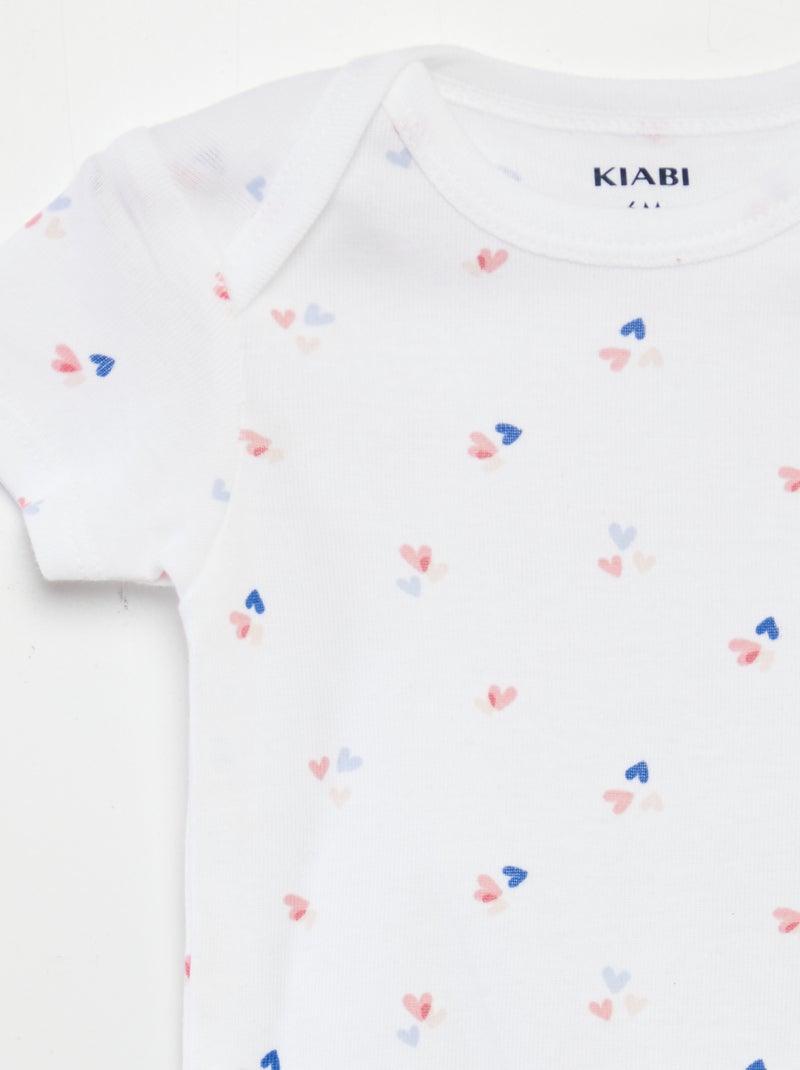 Bodies imprimés en coton - lot de 3 Blanc/rose - Kiabi