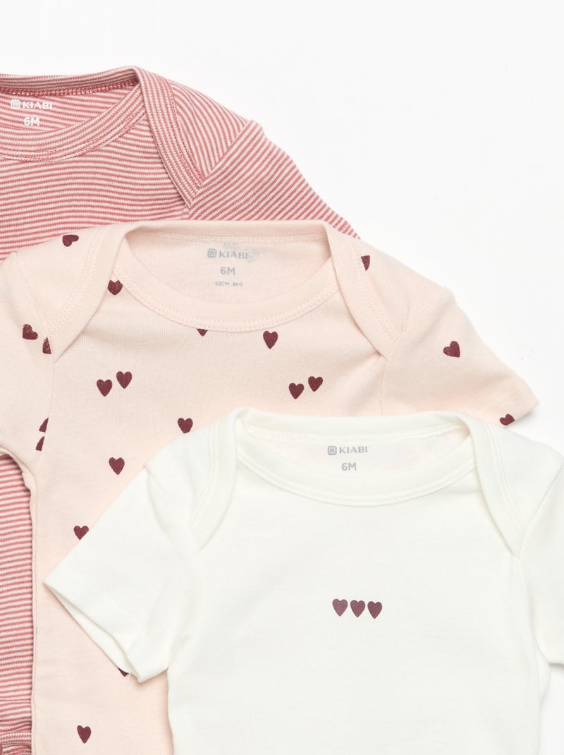 Bodies imprimés en coton - lot de 3 Rose - Kiabi