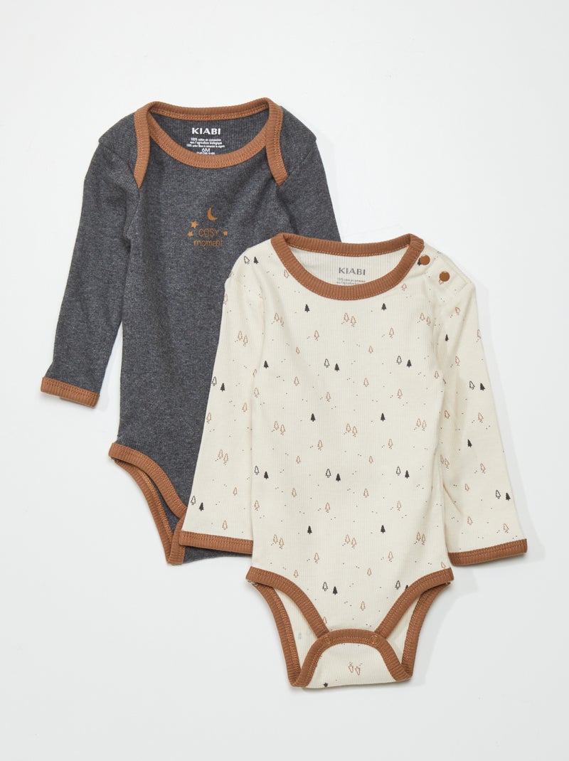 Bodies pur coton Blanc/gris - Kiabi