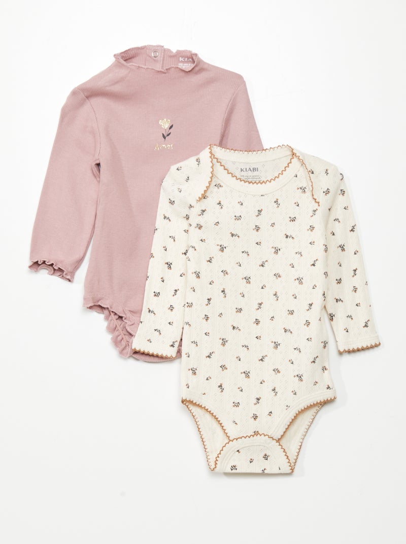 Bodies pur coton Blanc/rose - Kiabi