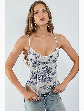 Body à col en v et coupe ajustée à motifs hiccup