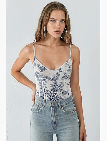 Body à col en v et coupe ajustée à motifs hiccup