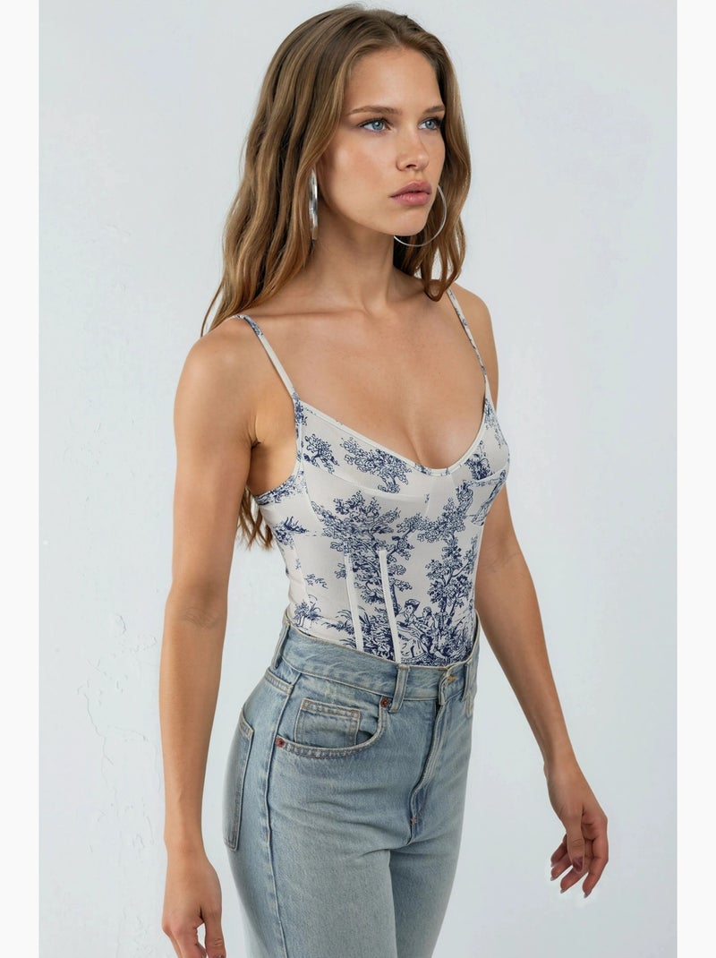 Body à col en v et coupe ajustée à motifs hiccup Blanc - Kiabi