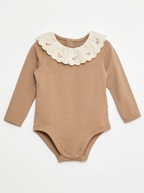 Body à col fantaisie brodé en coton - Kiabi