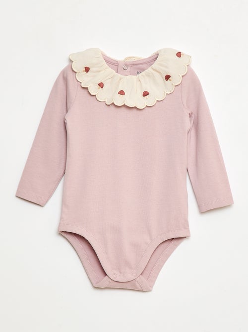 Body à col fantaisie brodé en coton - Kiabi