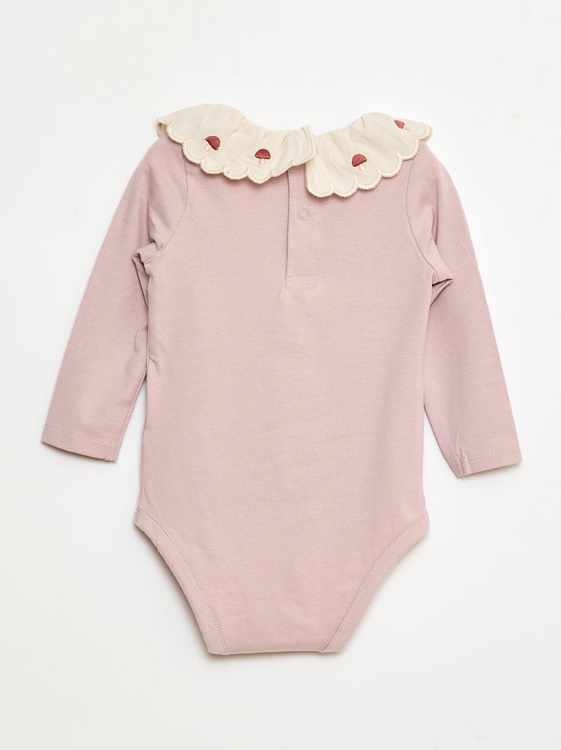 Body à col fantaisie brodé en coton Violet - Kiabi