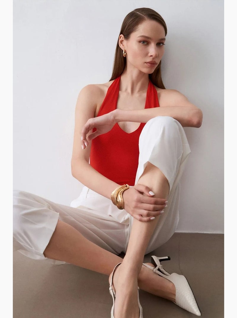 Body à col halter et découpe dilvin Rouge - Kiabi