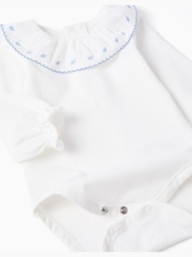 Body à manches longues avec col brodé Blanc - Kiabi